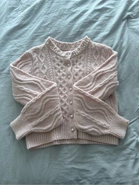 Pink Rose Pearl-Trim Cable Knit Cardigan - Light Pink